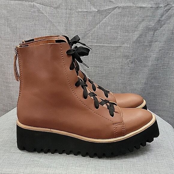 Anthropologie ALL BLACK WOMENS FLATFORM CAMPER 3T LACE-UP BOOTIES, BROWN, SZ 41 - Picture 1 of 11